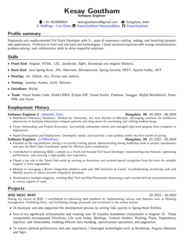 Full Stack Developer Resume - Kesav Goutham | PDF | Databases | My Sql