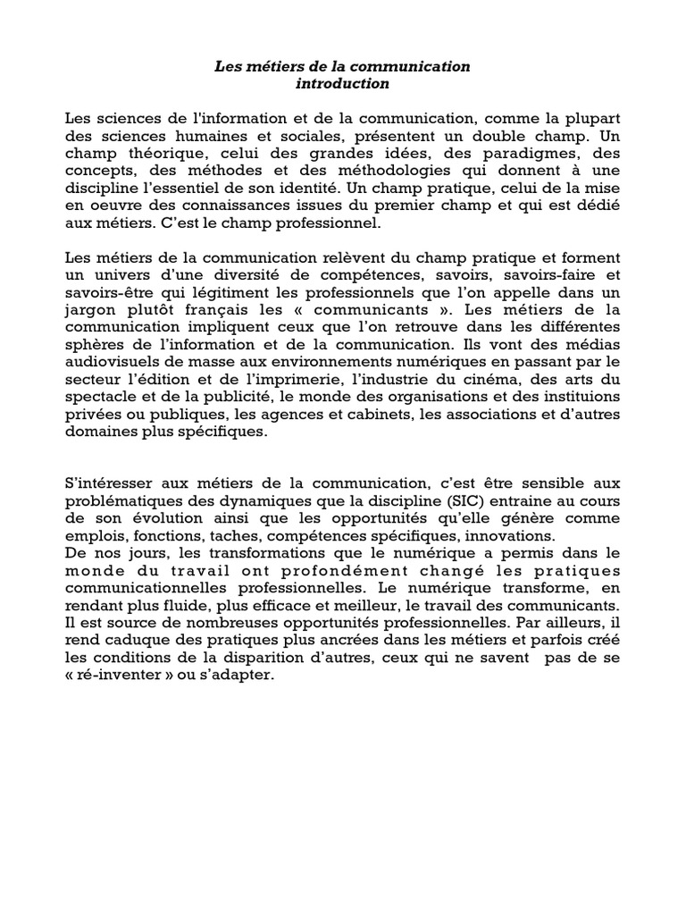 Métiers de la communication modernes | PDF | la communication | Journaliste