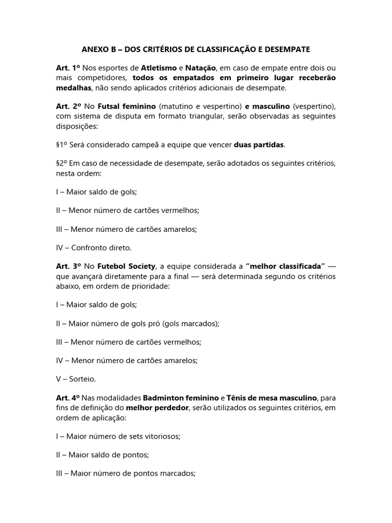 Critérios de Classificação e Desempate em Esportes | PDF | Voleibol ...