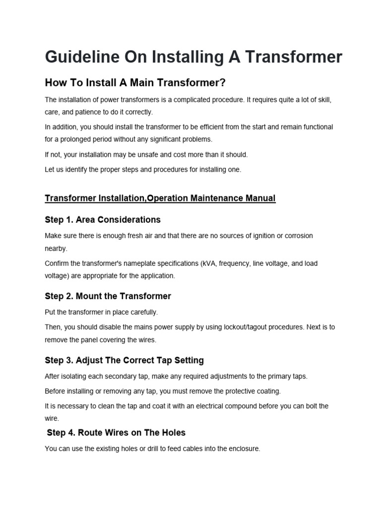 Transformer Installation Guidelines | PDF | Transformer | Inductor