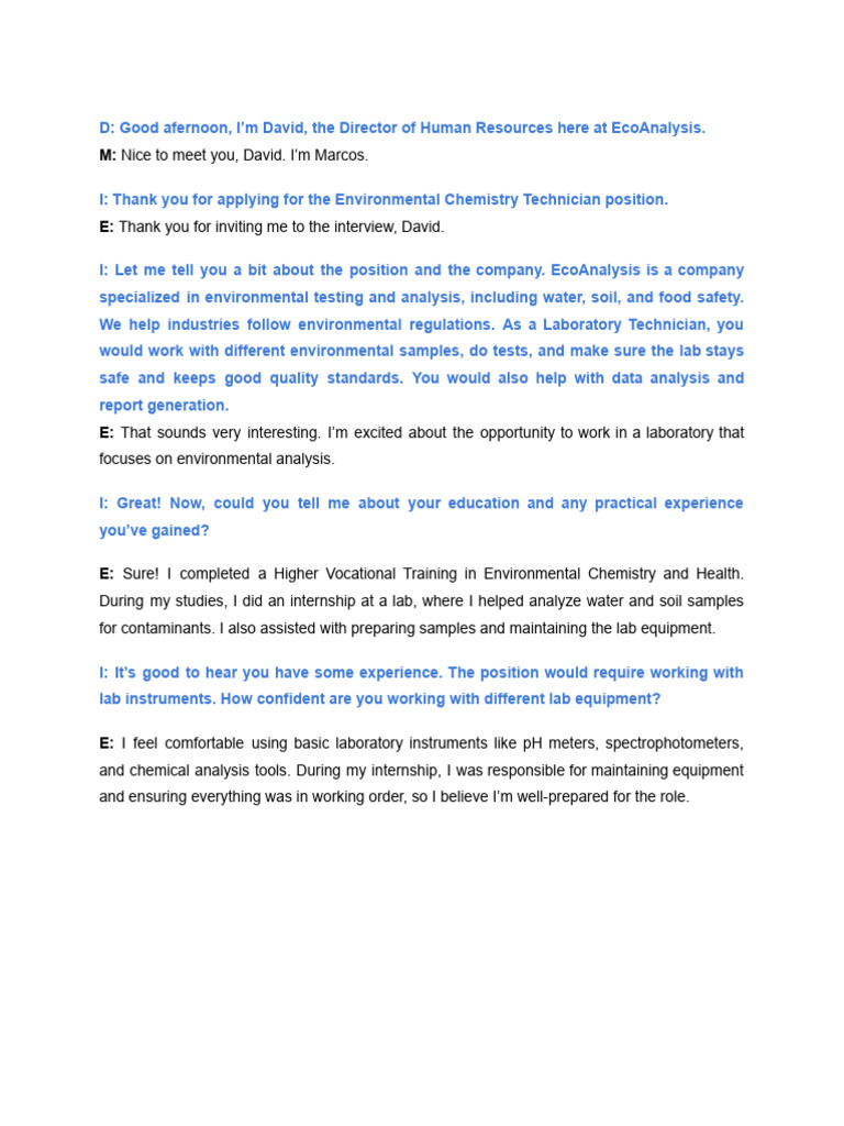 Interview for Environmental Technician Role | PDF | Laboratories