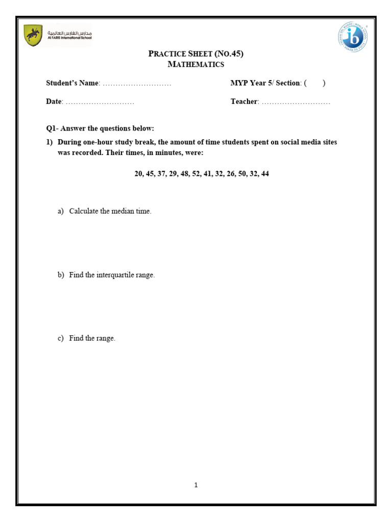 Math Practice Sheet: Statistics Exercises | PDF
