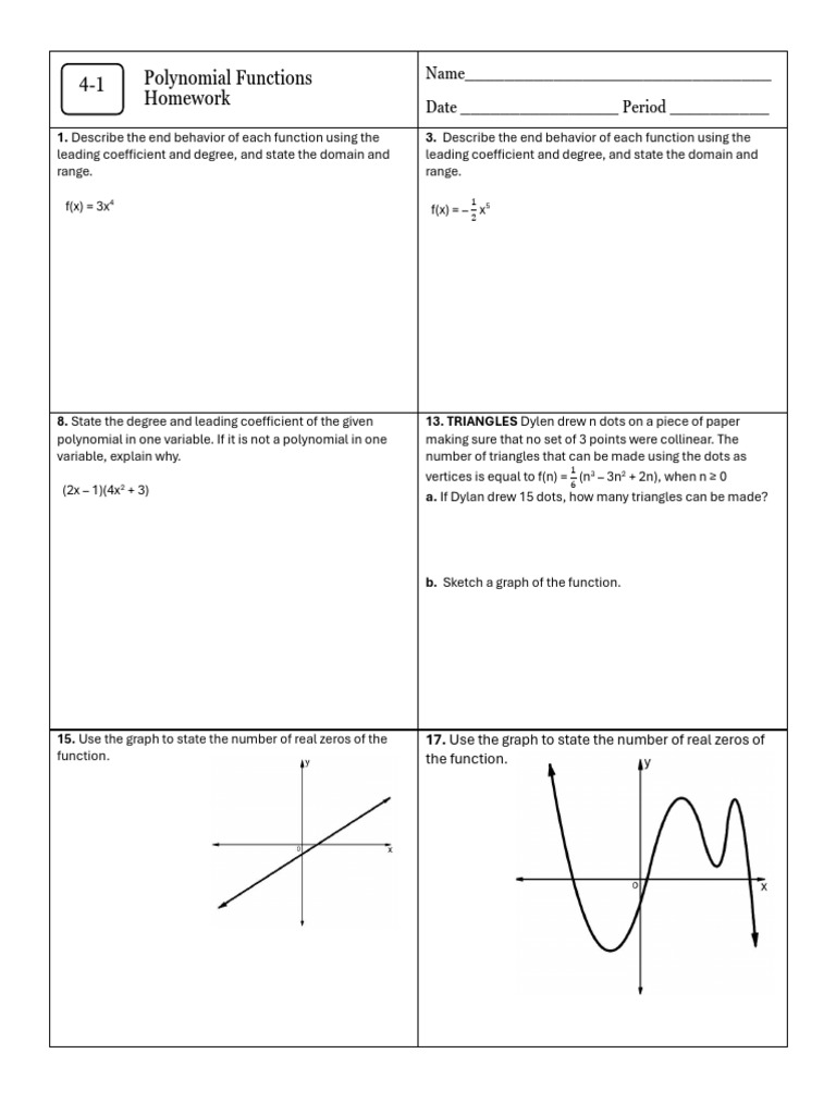 Algebra 2 Unit 4 Homework | PDF | Function (Mathematics) | Polynomial