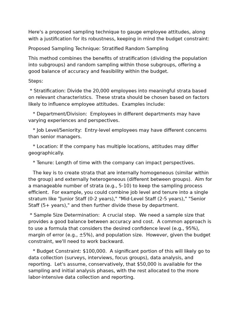 Stratified Sampling for Employee Attitudes | PDF | Sampling (Statistics ...