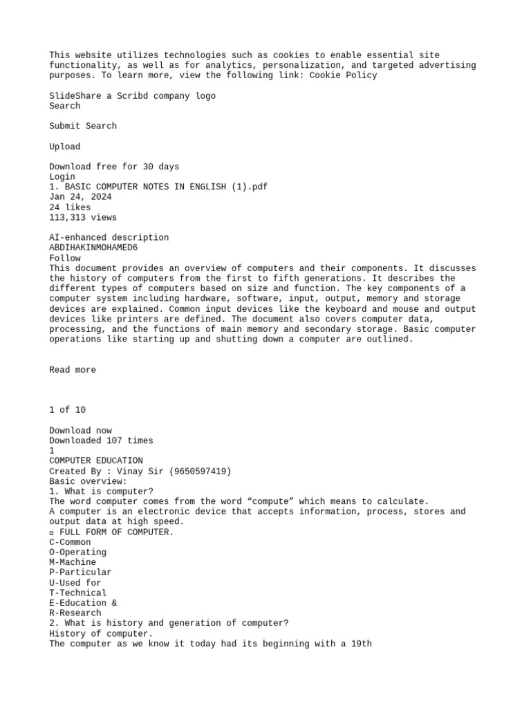 Overview of Computer Basics and Components | PDF | Computer Data ...