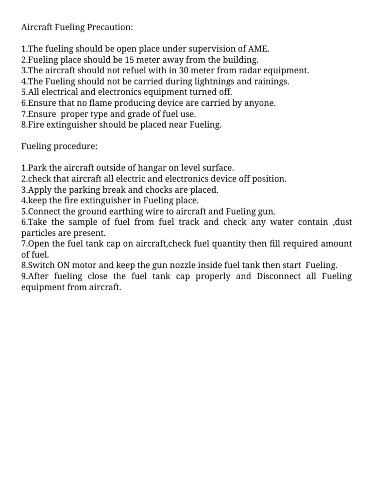 Aircraft Fueling Safety Procedures | PDF