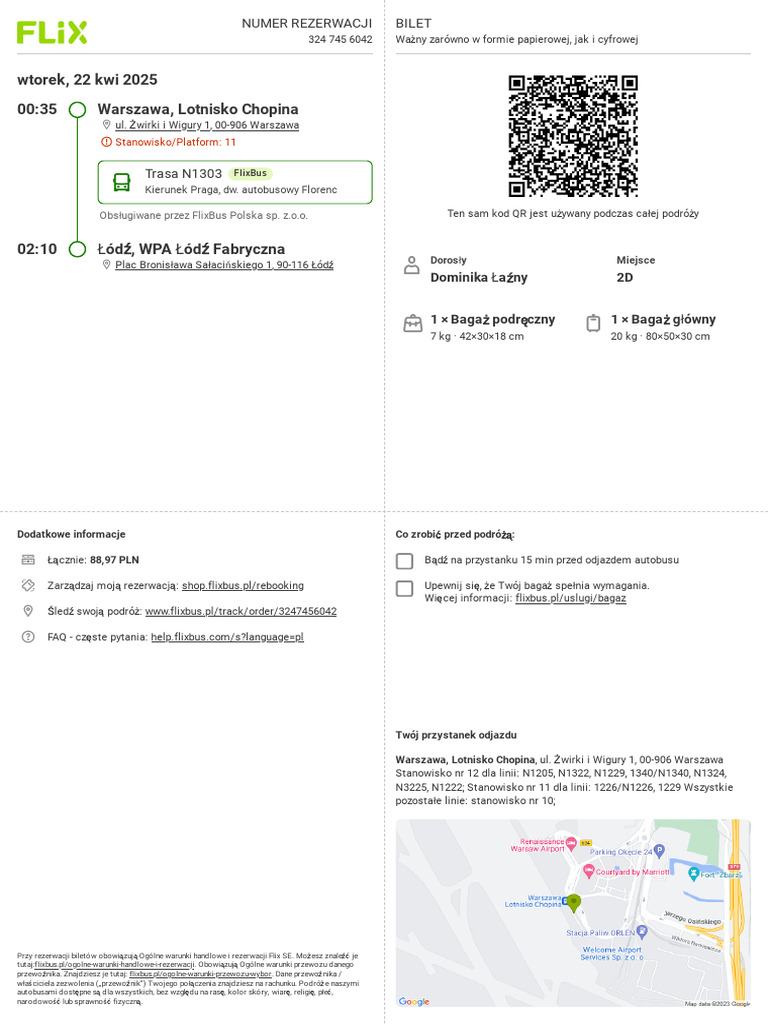 Ticket Warsaw Airport 1 Lodz 3247456042 | PDF