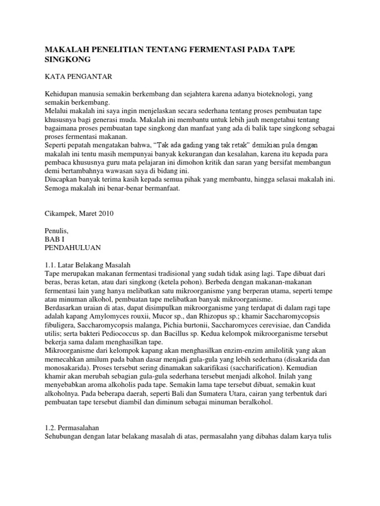 Makalah Penelitian Tentang Fermentasi Pada Tape Singkong