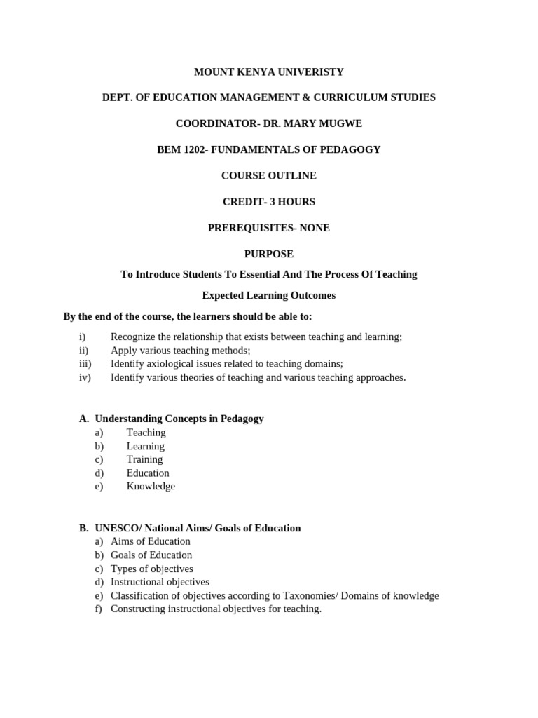 Bem 1202 Course Outline 2022 | PDF | Pedagogy | Learning