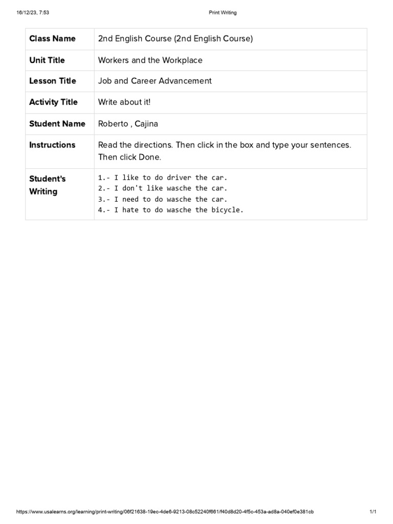 Print Writing: Job Advancement Exercise | PDF