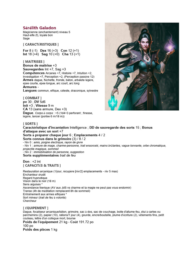 Sérélith Galadon, Magicienne Enchanteresse | PDF