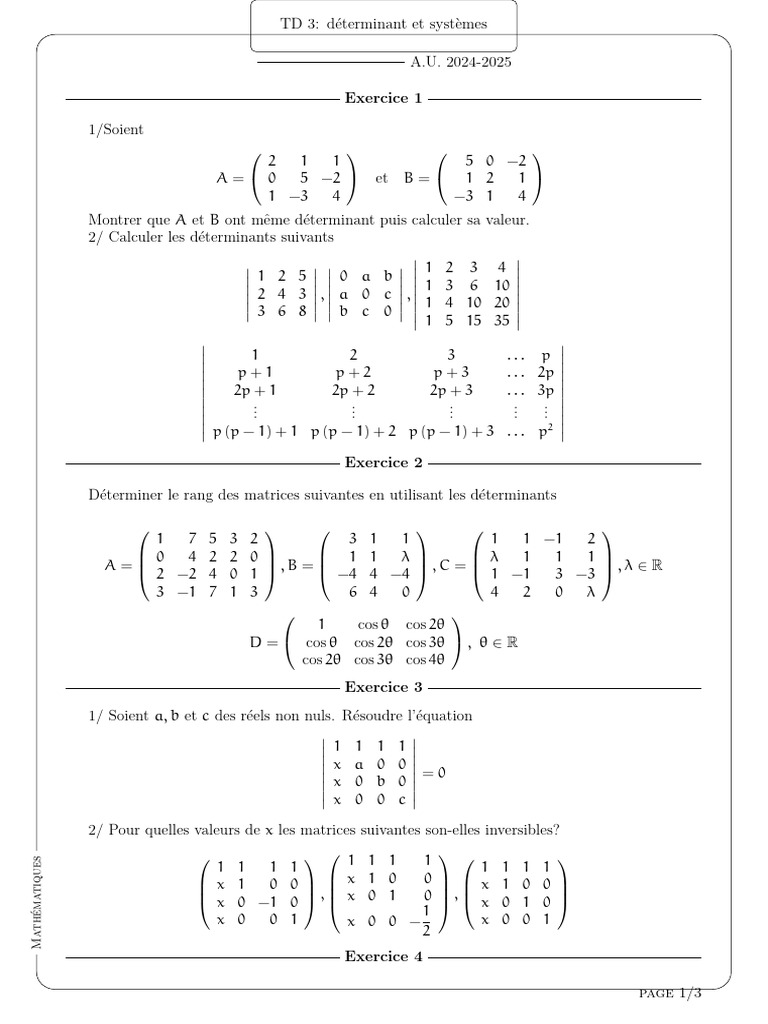 determinants et systemes | PDF | Algèbre | Fonctionnalités et modélisations