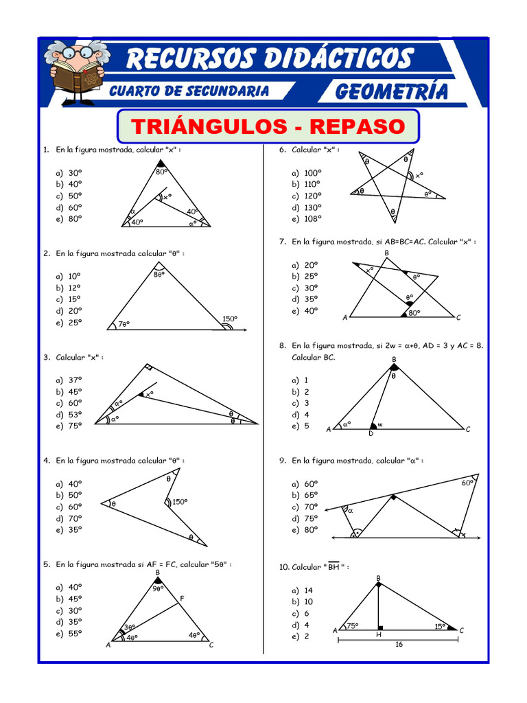 Ejercicios de Triángulos y Ángulos | PDF | Triángulo | Geometría Elemental