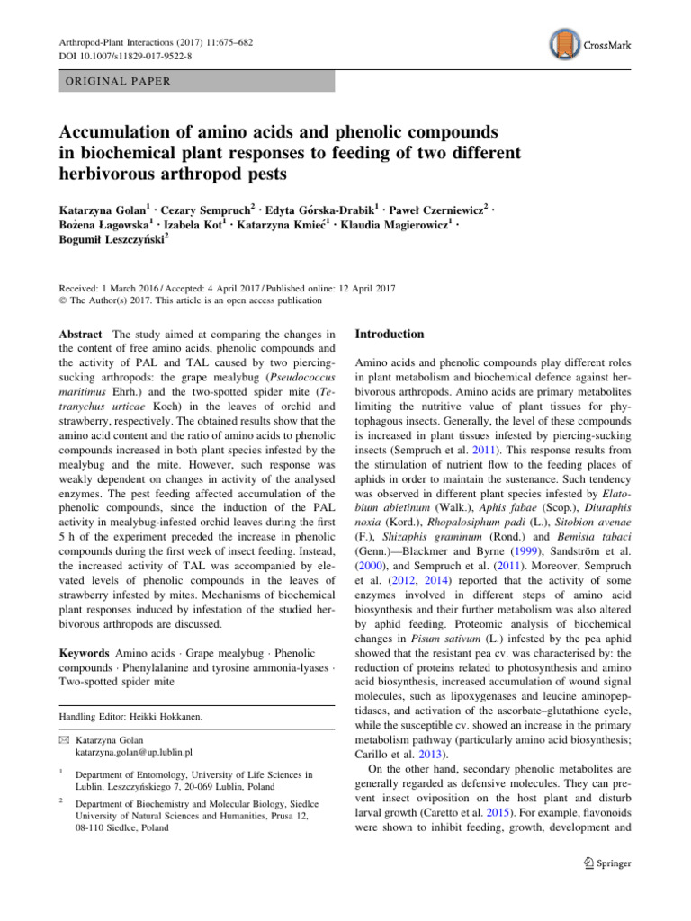 Accumulation of Amino Acids and Phenolic Compounds in Biochemical Plant ...