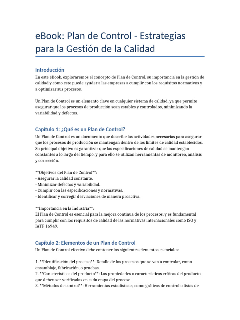 Plan de Control para Gestión de Calidad | PDF | Calidad (comercial ...