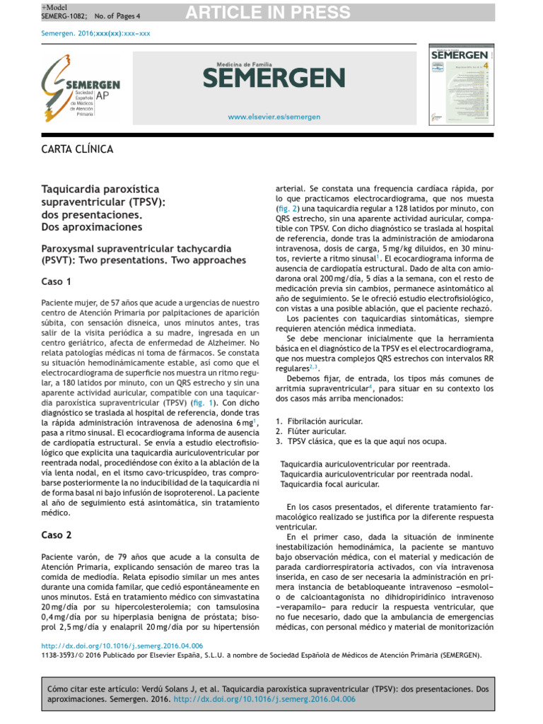 Manejo de Taquicardia Supraventricular | PDF | Cardiología | Arritmia ...