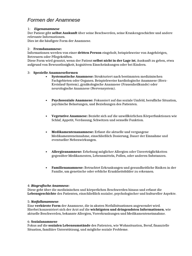 Formen Der Anamnese | PDF