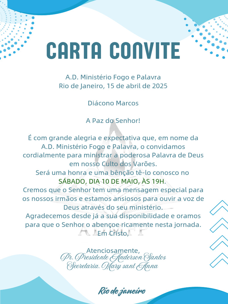 Convite para Culto dos Varões | PDF