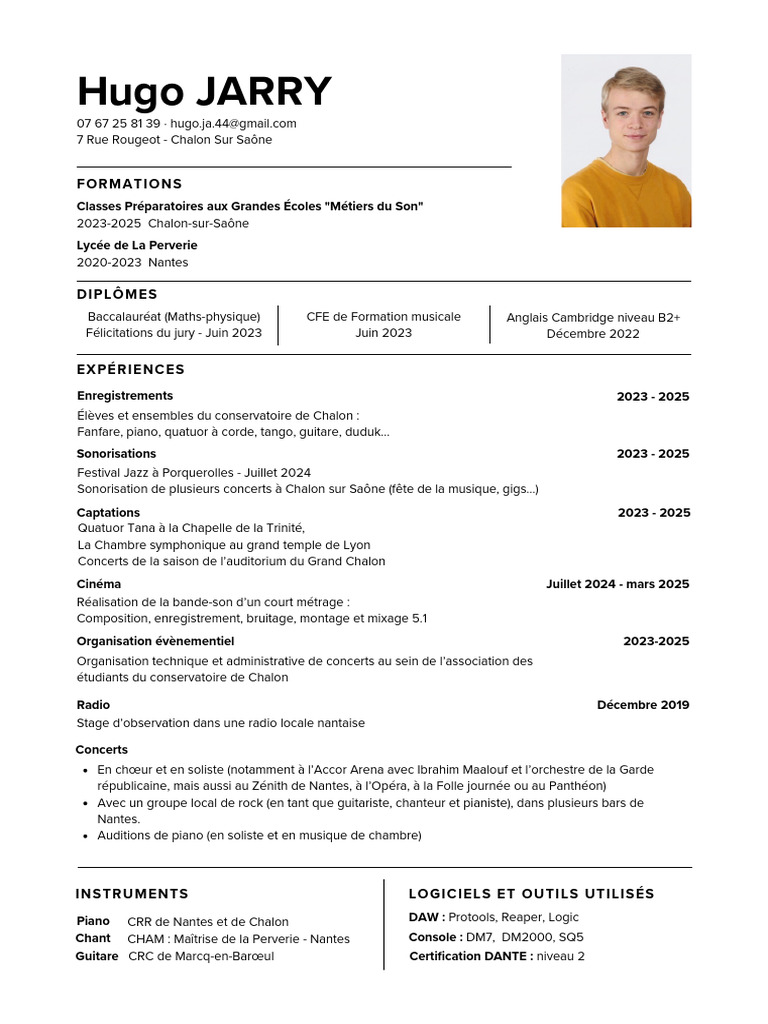 CV Musical de Hugo Jarry | PDF