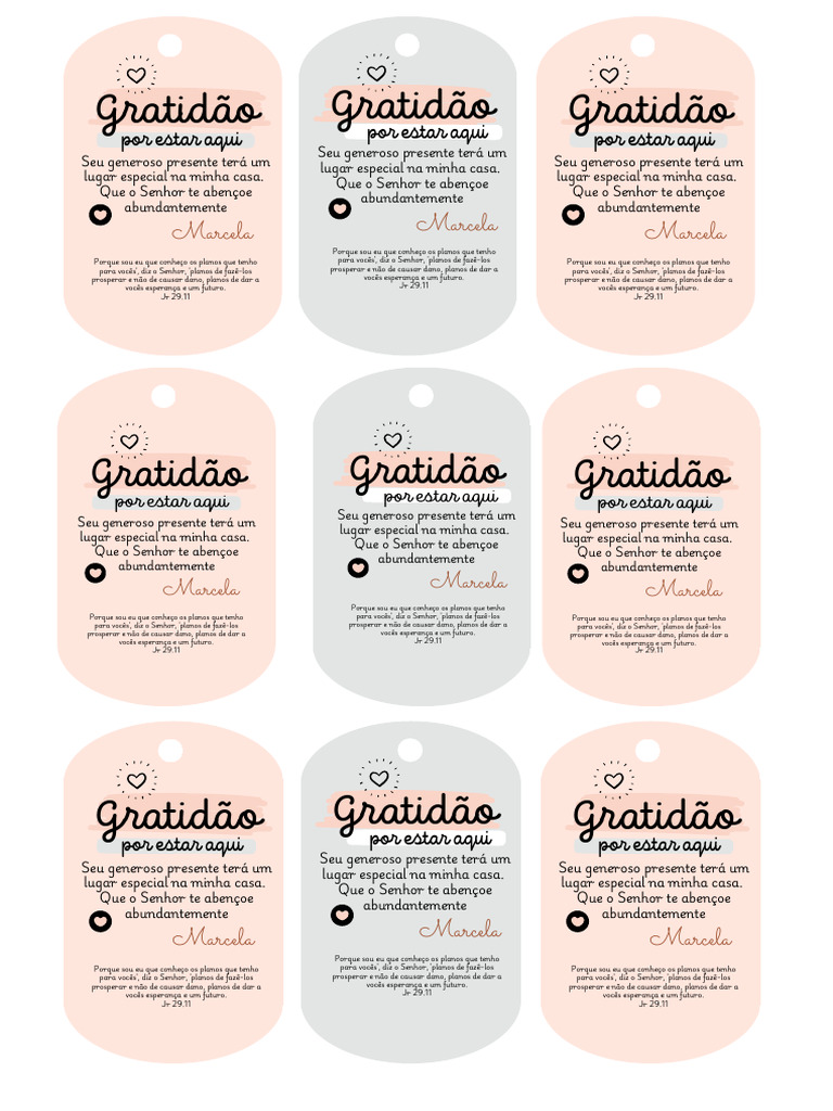 Cartão de Agradecimento Gratidão Etiqueta Colorido A4 | PDF