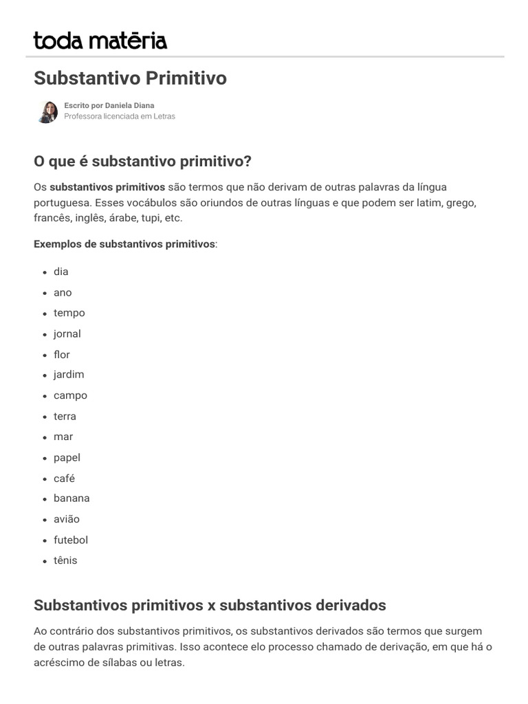 Substantivos Primitivos e Derivados | PDF | Substantivo