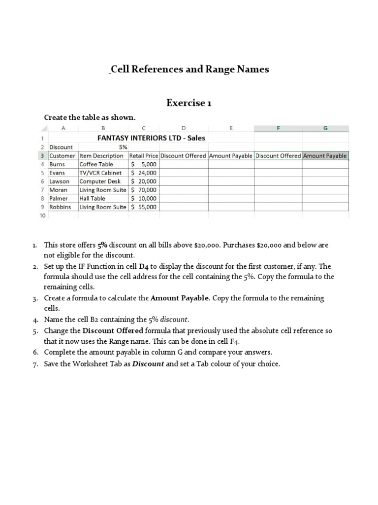 cell referencing and range names activity | PDF