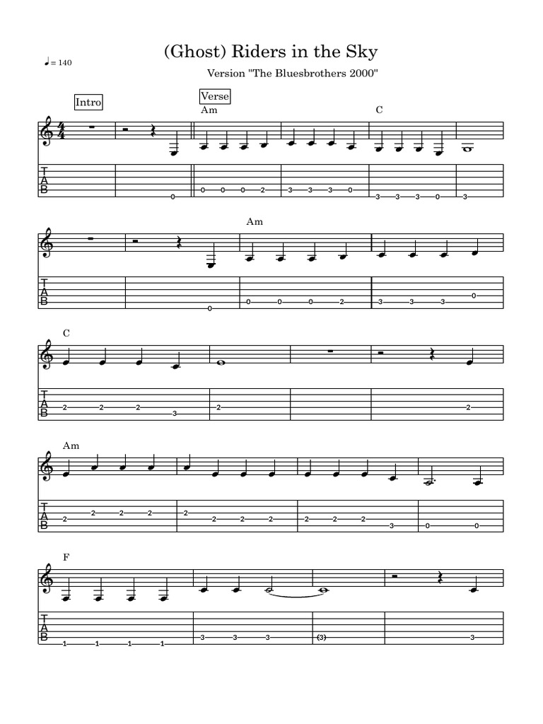 Ghost Riders in the Sky Guitar Tabs | PDF | Songs