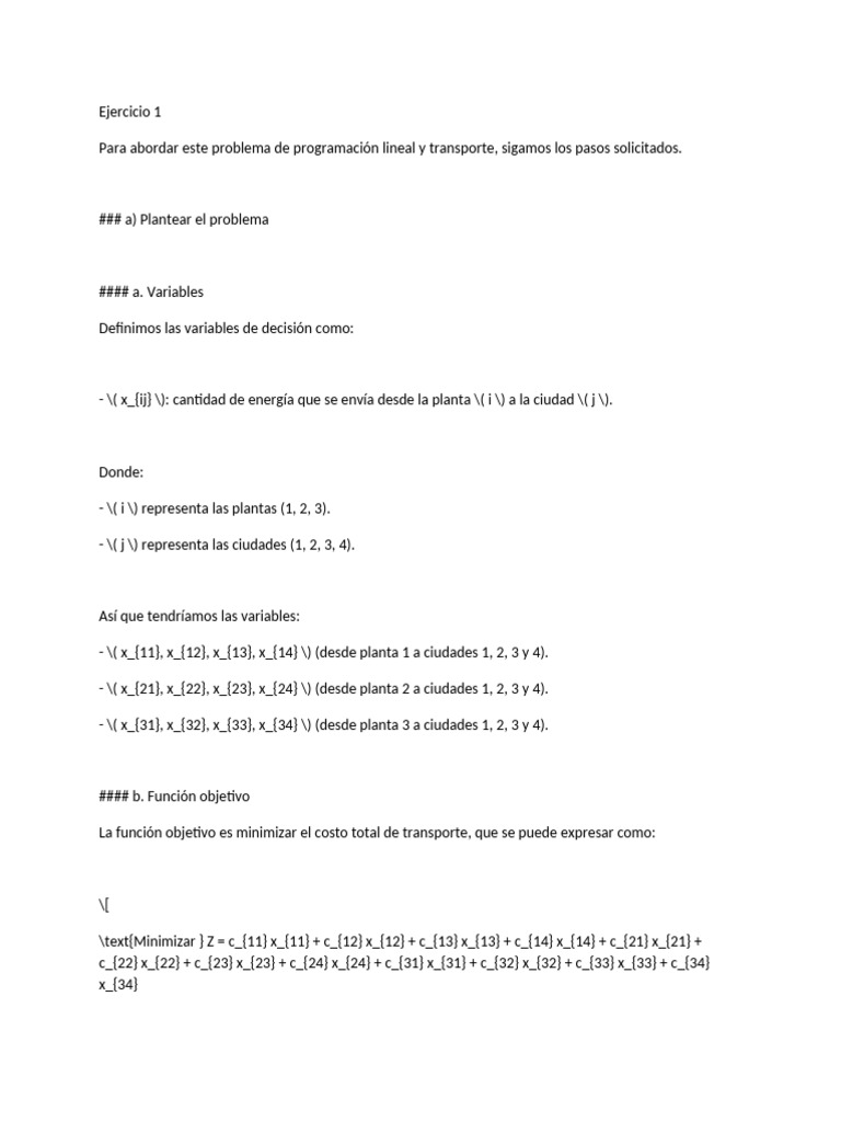 Modelo de Transporte y Programación Lineal | PDF | Matemáticas Aplicadas