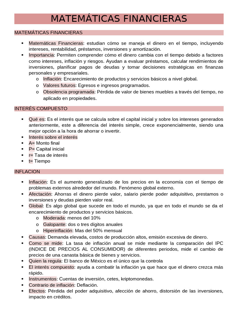 Fundamentos de Matemáticas Financieras | PDF | Inflación | Interés