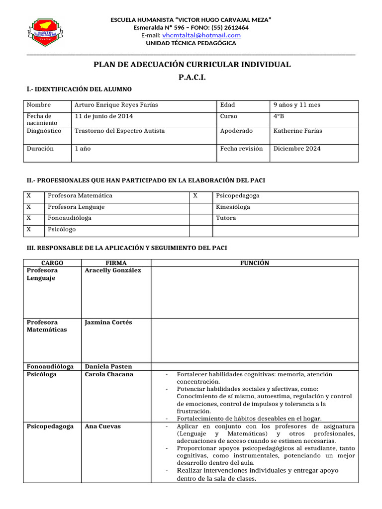 Plan de Adecuación Curricular para Arturo | PDF | División (Matemáticas ...