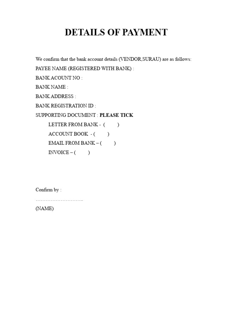 Payment Details and Bank Information | PDF