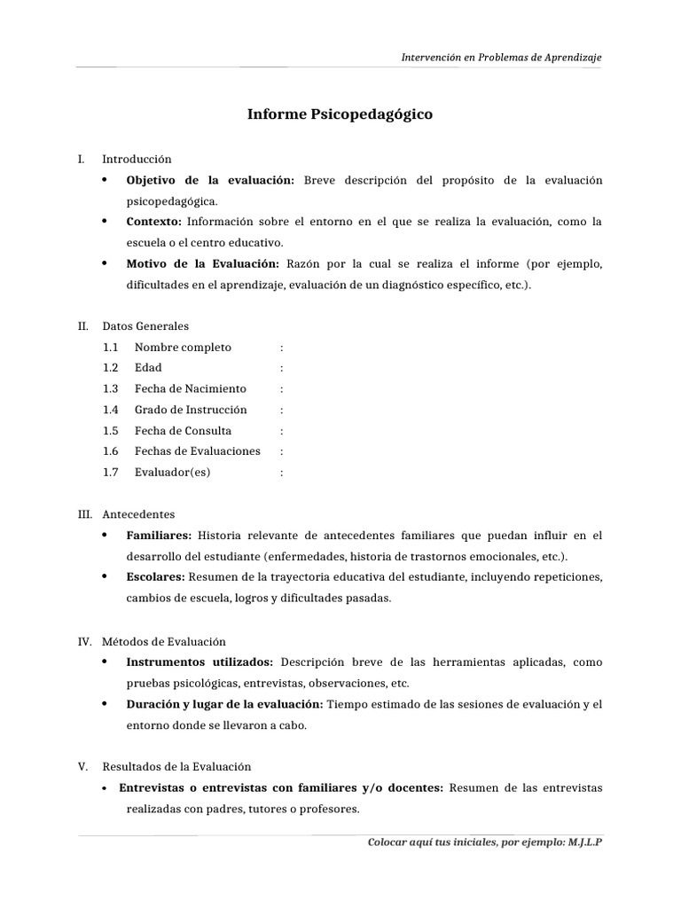 Informe Psicopedagógico de Evaluación | PDF | Las emociones | Evaluación