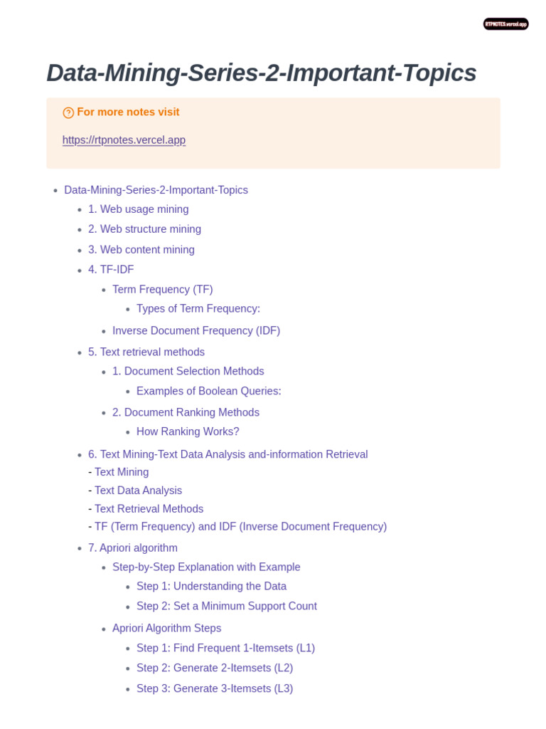 Key Topics in Data Mining Techniques | PDF | Information Retrieval ...