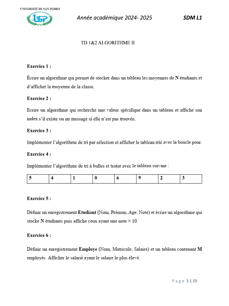 Algorithmes pour la gestion des étudiants | PDF | Mathématiques ...
