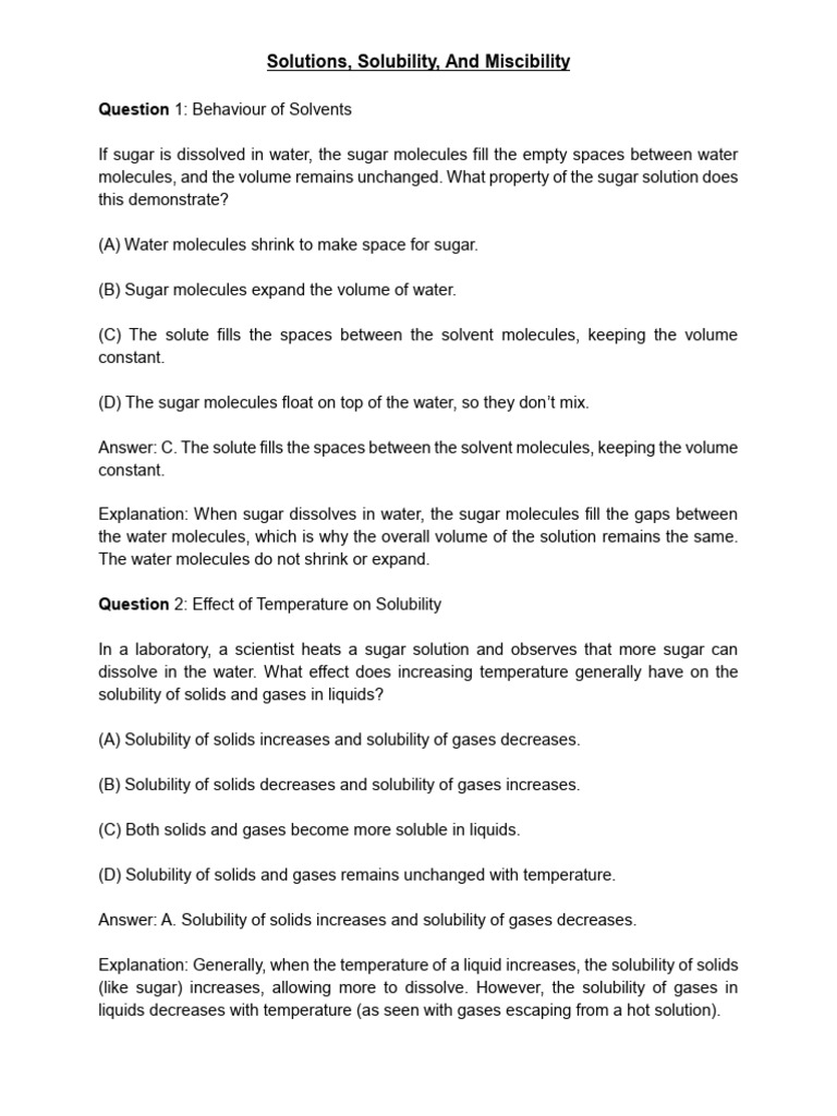 Solubility and Miscibility Explained | PDF | Solubility | Water