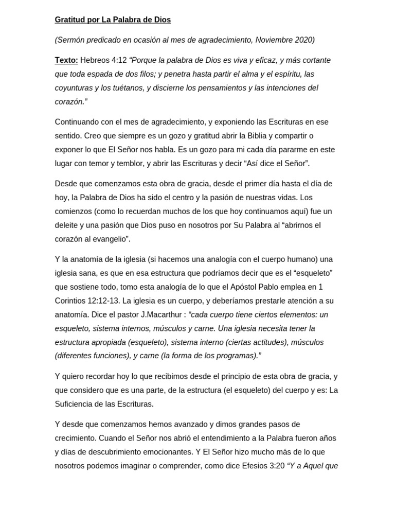 Gratitud Por La Palabra de Dios | PDF | Iglesia cristiana | Biblia