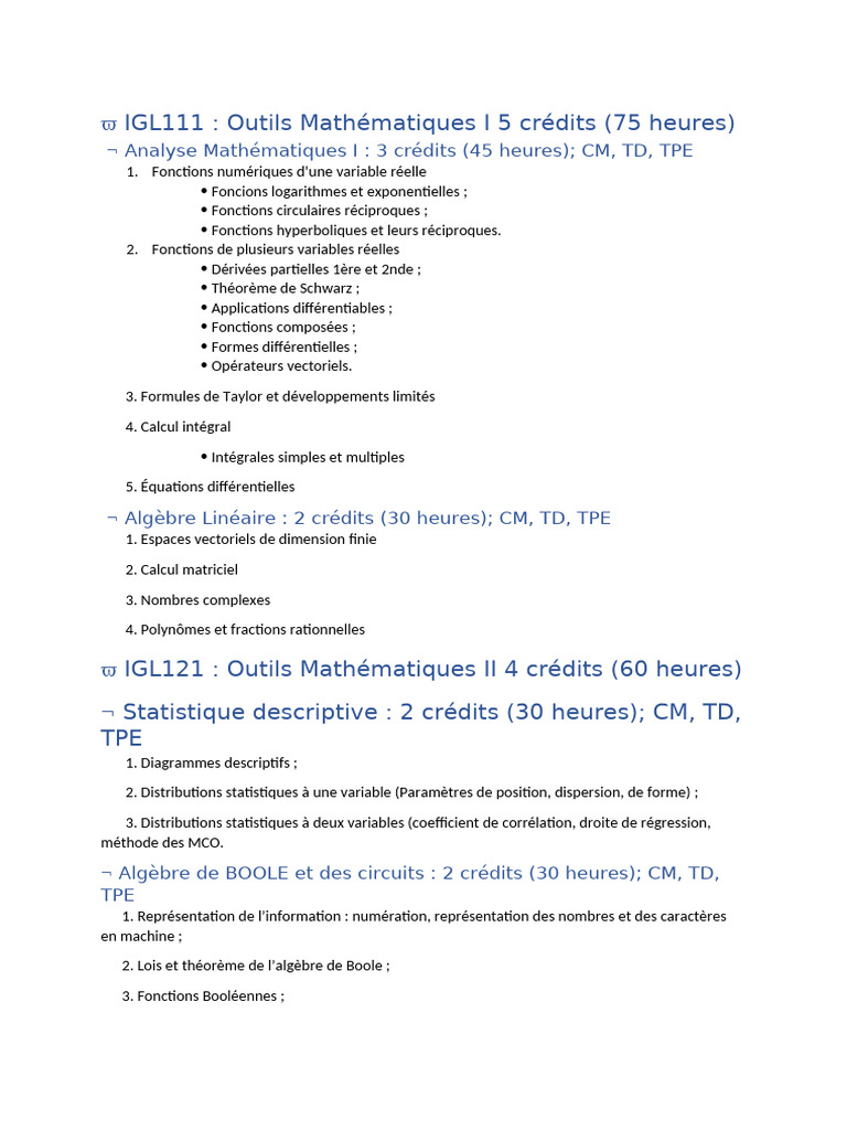 Plan de cours BTS en Mathématiques et Informatique | PDF | Fonction ...