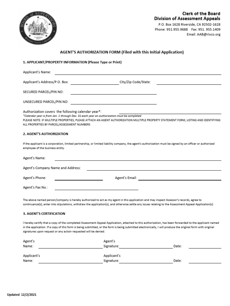 Agent Authorization for Assessment Appeal | PDF