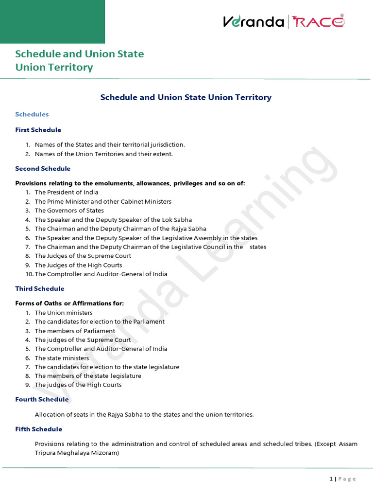 DAY 02 Schedule and Union State Union Territory | PDF | Government ...