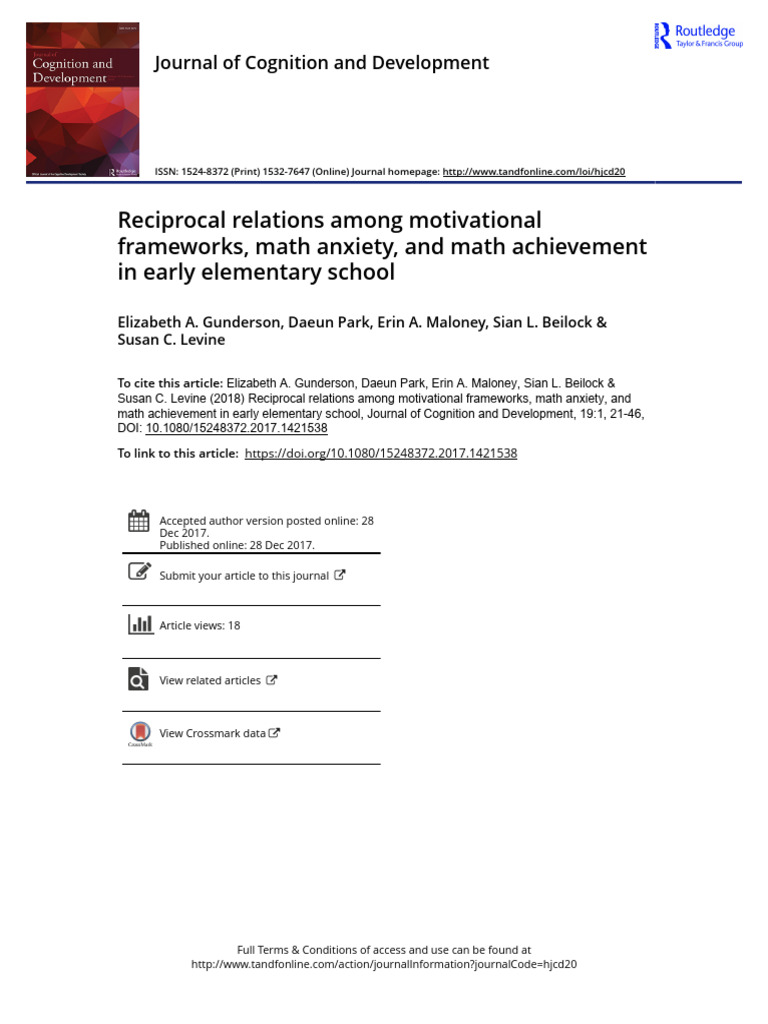 Math Anxiety and Achievement in Early Grades | PDF | Mathematics ...