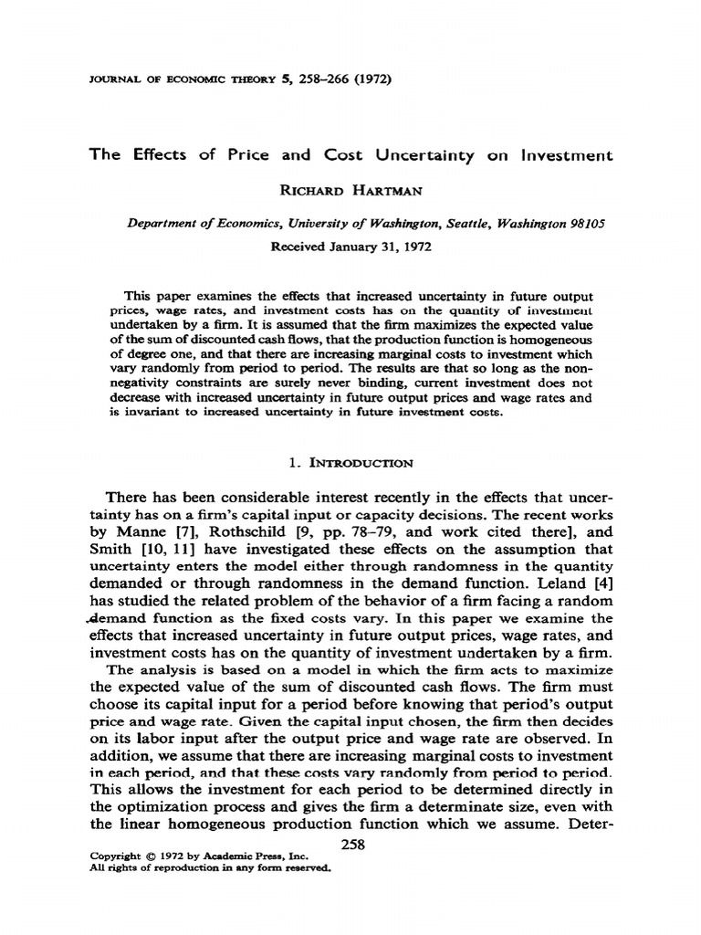 Effects of Uncertainty on Investment | PDF | Production Function ...