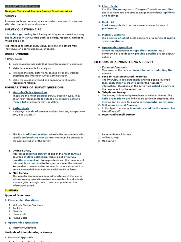 Survey Questionnaire Design Guide | PDF | Survey Methodology ...