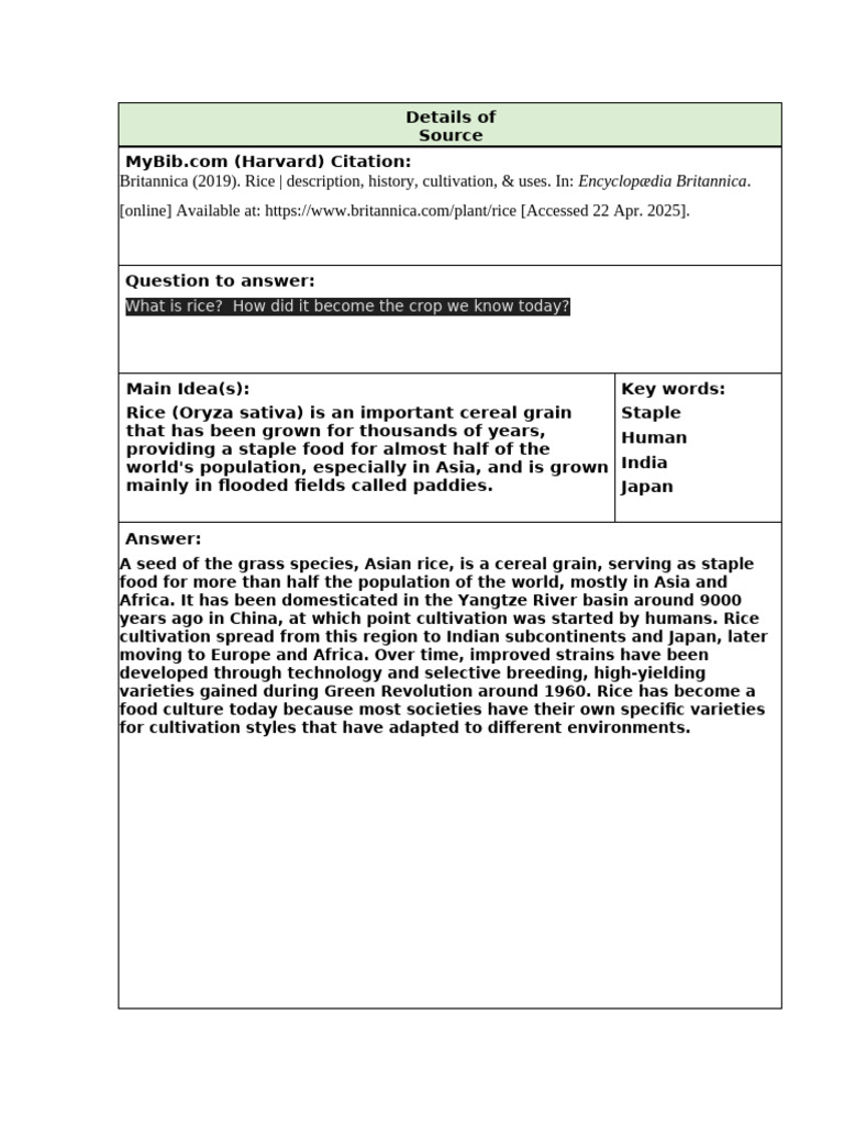 Research Notes (Updated) - Answer Space Provided | PDF | Rice | Agriculture