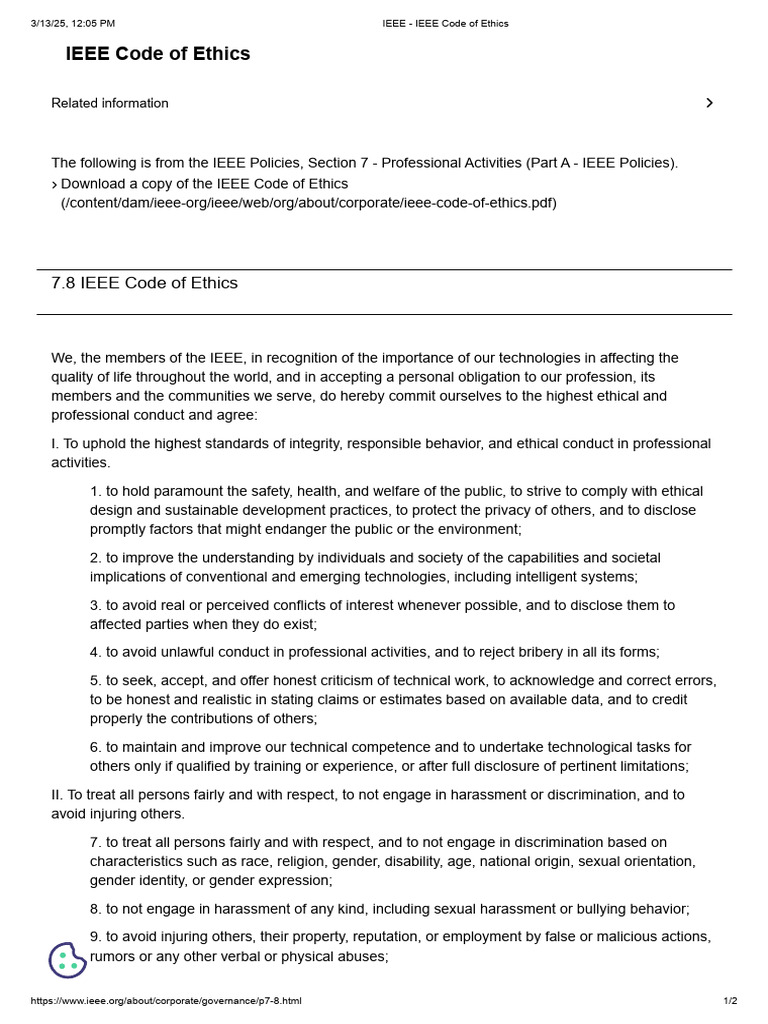 IEEE Code of Ethics Overview | PDF | Harassment | Sexual Harassment