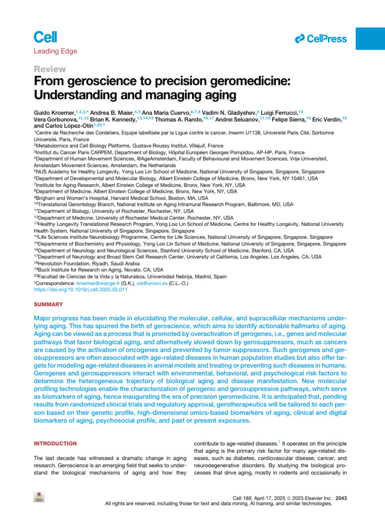 Precision Geromedicine in Aging Research | PDF | Senescence | Insulin ...