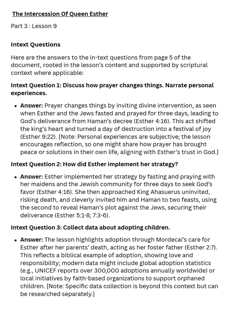 Esther's Intercession Study Guide | PDF | Esther | Book Of Esther