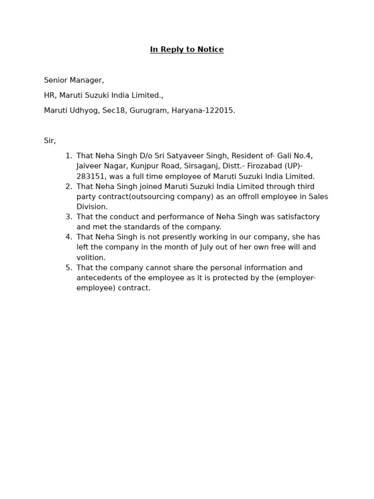 In Reply To Notice | PDF