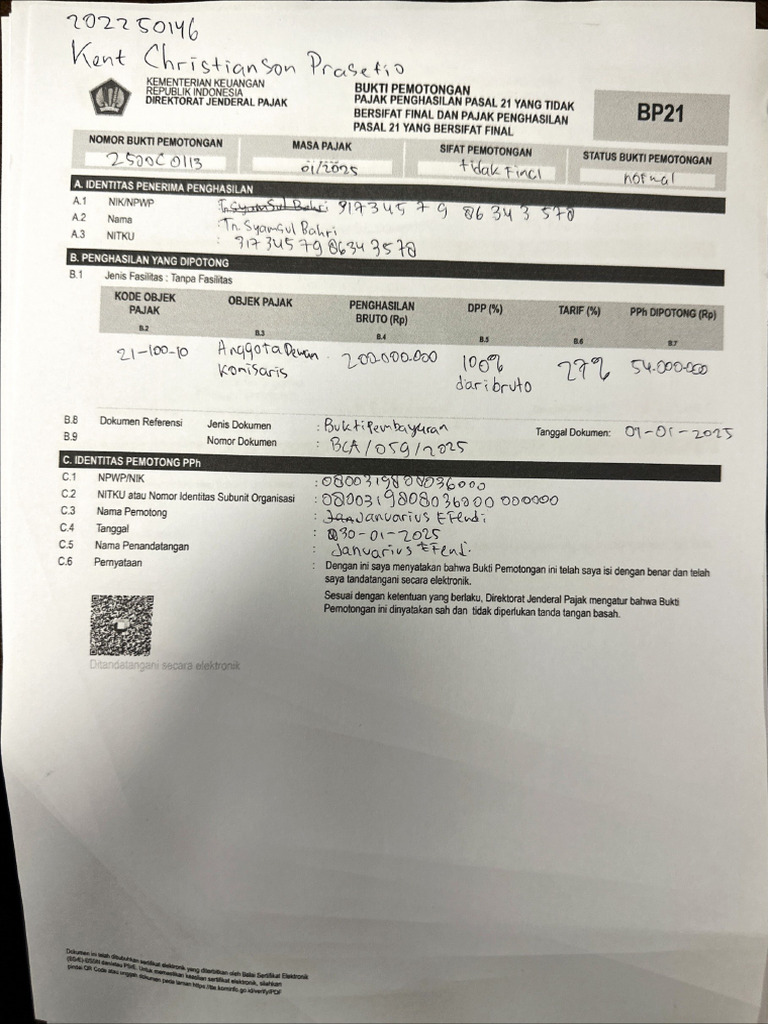 Formulir BP 21 Dan A1 | PDF