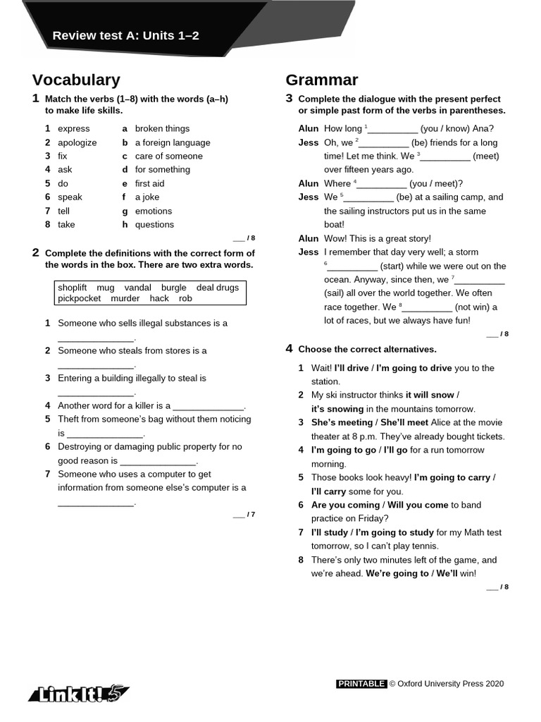 Review Test: Vocabulary and Grammar Units 1-2 | PDF | Prison | Crimes