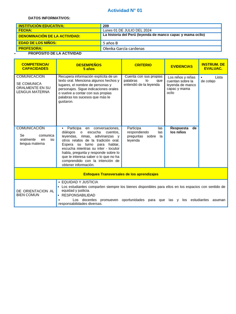 Actividades Del 01 Al 05 de Julio 2024 | PDF | Enseñando | Salón de clases